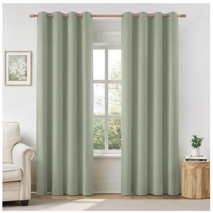 HOMEIDEAS 100% Sage Green Linen Blackout Curtains for Bedroom, 52 x 84 Inch Length 2 Panels Faux Linen Thermal Insulated Black Out Grommet Window Drapes for Living Room