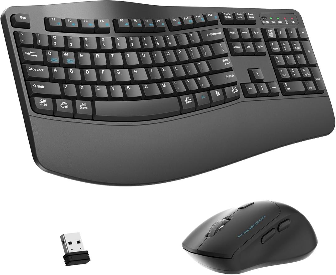 Wireless Keyboard and Mouse Combo,2.4G Full Size Wave Keys Ergonomic Keyboard with Wrist Rest for Natural Typing, 3 DPI Adjustable Ergonomic Silent Mouse for Computer/Laptop/Windows/Mac (Gray)