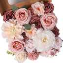 Garisey Artificial Flowers Combo, Mix Silk Flowers Roses, Peonies, Dahlias with Stems for DIY Wedding Bridal Bouquets, Baby Shower, Table Centerpieces, Home Decor, Fake Floral Arrangements-Blush Pink