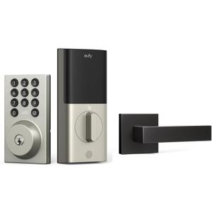 eufy Security Smart Lock C30 Keyless Entry Door Lock with Square Passage Lever Door Handle Set, Nickel