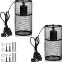 VIHOSE 2 Pcs Reptile Heat Lamp Guard with 150W Ceramic Heat Emitter Basking Anti Scald Heating Lamp Holder Mesh Cage Reptile Protection Lampshades for Lizard Snake Chick, Bulb Not Included (Black)