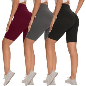 3 Pack Biker Shorts for Women 8"/5"/3" High Waisted Tummy Control Workout Yoga Running Athletic Shorts (Large-X-Large, Black/Dark Grey)
