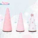 Pink and White Christmas Table Decorations Cute Mini Yarn Christmas Trees Centerpieces Farmhouse Decor Ornaments for Indoor Fireplace Bedroom Kitchen Home Tiered Tray Decor Gift for Women 3 PCS Wooden