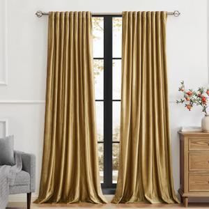 PRIMROSE Golden Velvet Curtains 84 inch Long for Living Room,Set of 2 Panels Blackout Rod Pocket Back Tab Window Treatment Room Darkening Heavy Decorative Curtains Drapes for Bedroom (52"W x 84"L (Pack of 2))