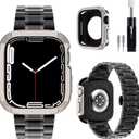 KADES Solid Stainless Steel Band Compatible with Apple Watch 49mm 45mm 44mm 42mm 41mm 40mm 38mm, Metal Strap for Apple Watch Ultra 2/1, Apple Watch Series 9/8/7/6/5/4/SE/SE2022/3/2/1 for Women and Men (Black+Starlight/Black)