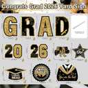 Class of 2026 Yard Signs, 11PCS Black Gold 2026 Graduation Yard Decorations Large Congrats Grad Lawn Sign with Stakes for Outdoor Senior High School College Garden Prom Send Off Party Decor Supplies