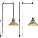 Plug in Pendant Light, Silver Pendant Light Fixtures Two Ways Switch, Adjustable 13ft Light Cord Hanging Pendant Light for Kitchen Bedroom Restaurant 2 Pack, Color May Vary