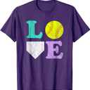 Women's or Girls I Love Softball T-Shirt, XL