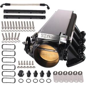 YESHMA LS Intake Manifold with 102mm Throttle Body Throttle Position Sensors TPS IAC and Fuel Rails Compatible with Chevy 4.8 5.3 6.0 6.2 LS LS1 LS2 LS6 Sheet Metal Al Fabricated Black