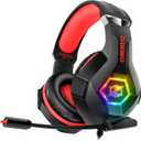 Ozeino Gaming Headset for PC, Ps4, Ps5, Xbox Headset with 7.1 Surround Sound, Gaming Headphones with Noise Cancelling Mic RGB Light Over Ear Headphones for Xbox Series X/S, Switch -Red