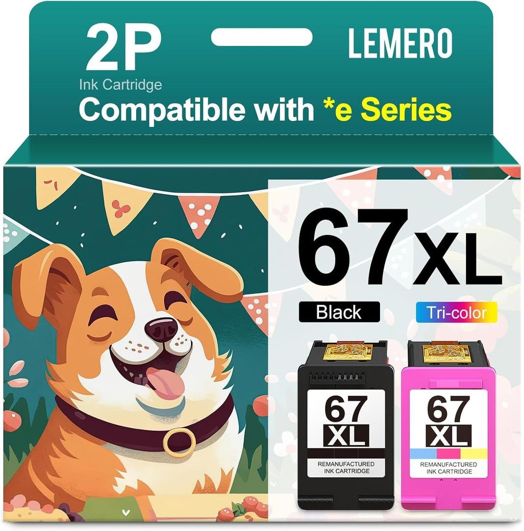 67XL Ink Cartridges Black/Color Combo Pack Remanufactured Ink Cartridge Replacement for HP Ink 67 67XL HP Printer Ink 67 for Deskjet 2752e 2755e 2700 Envy 6055e 6000 Printer, 2-Pack