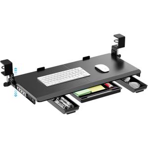 Large Height Adjustable Keyboard Tray with Sturdy C-Clamp Mount and Storage Drawer, 27"(31"Including Clamps) x 12" Slide Out Ergonomic Keyboard Trays for Home and Office, Black