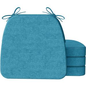 AAAAAcessories D-Shaped Chair Cushions, 2" Thick Dining Chair Pads with Ties and Removable, Machine-Washable Cover, 17" x 16", Set of 4, Teal