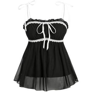 Verdusa Women's Babydoll Tops Peplum Tie Shoulder Sleeveless Summer Cami Going Out Top, (Black, Medium)