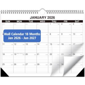 2 x Wall Calendar 2026-2027, Jan 2026 to Jun 2027, 18 Months Calendar 14.7 * 11 Inch, Wall Calendar for Home or Office Planning and Organizing-White