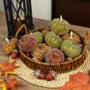 Glitter Mini Pumpkin Decor Indoor 22PCS Halloween Pumpkins for Fall Decorations for Home Fall Centerpieces for Tables Outdoor Harvest Thanksgiving Party/Acorns Autumn Fillers Decor (20 Pcs Green Yellow Orange Pinecones Set)