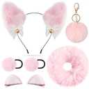 Cat Ears Headband with hair accessory setPlush Halloween Headwear Xmas Themed Party Various styles of hair clips and hairbands (Pink)