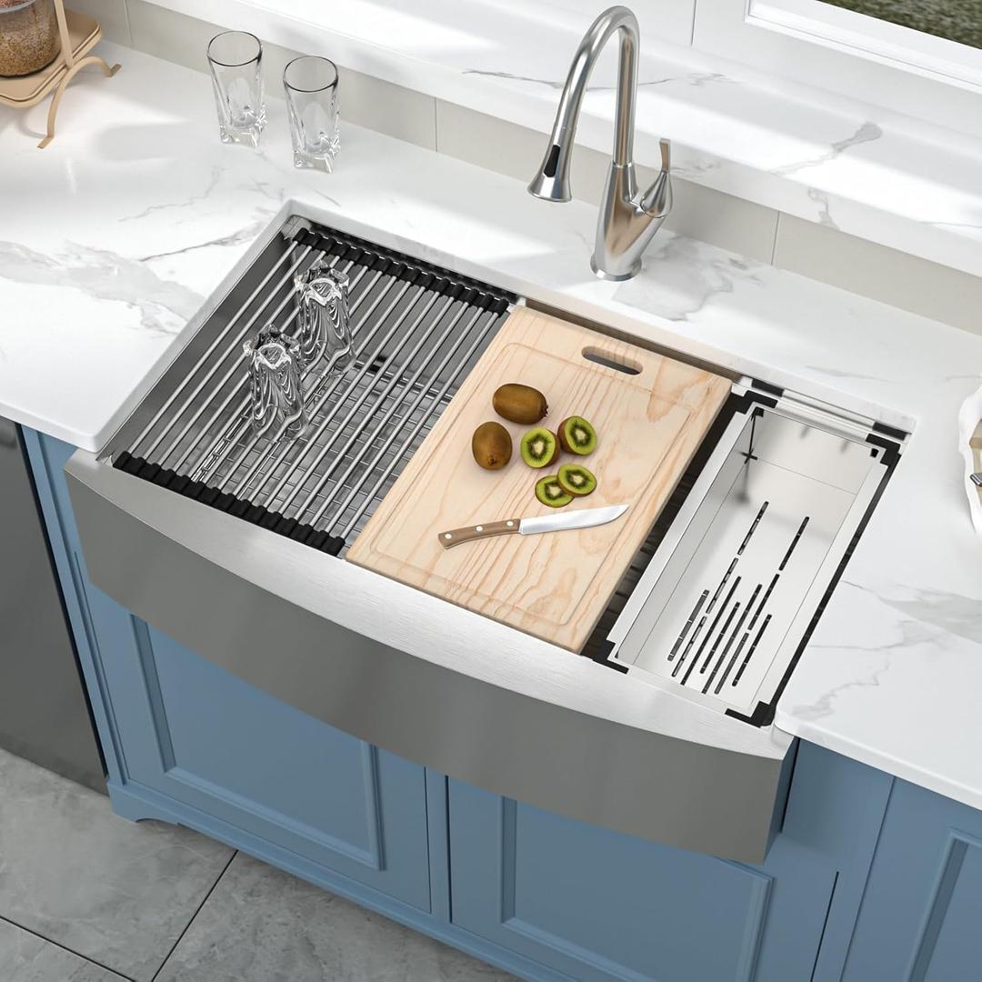 36 Inch Farmhouse Kitchen Sink Stainless Steel 16 Gauge 36x22 Inch Workstation Undermount Farmer Apron Front Workstation Single Bowl Farm Kitchen Sinks Basin