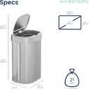 Ninestars DZT-80-24 Automatic Motion Sensor Trash Can with Adjustable Sensor Range, Stainless Steel Base, Silver Lid, 21 Gallon