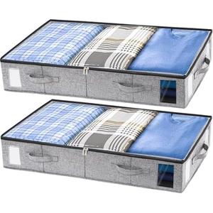 combocube 1 Pack Under Bed Storage Containers, Stackable Closet Organizers and Storage Bins with Sturdy Support, Foldable Underbed Clothes Storage Box for Blanket, Comforter, Sweater, Pillows, Shoes
