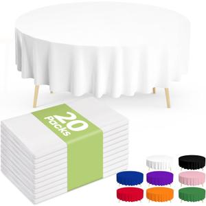 Pureegg Plastic Table Cloth Disposable 20 Pack, 84'' Round Table Cloths, Party, Picnic, Wedding, Decorative Tablecloths, Round, White Plastic Cover, Leakproof & Sturdy, White