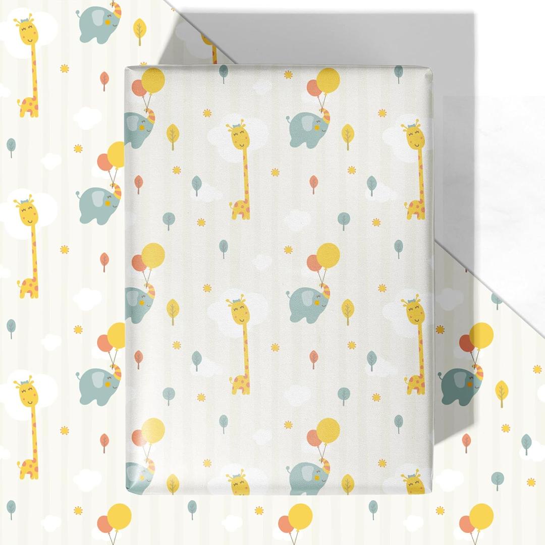4 x WRAPLULU Baby Shower Wrapping Paper - 4 Jumbo Sheets, 28 * 40 Inches - Giraffe & Elephant Gift Wrap, Perfect for Boys Girls, Baby's Birthday, Newborn