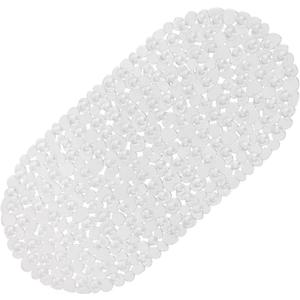 WELTRXE Pebbles Bath Mat Clear Non-Slip Bathtub Mat with Suction Cups, Drain Holes for Bathroom Showers, Tub, Machine Washable, BPA, Latex Free Safe Shower Mats, Oval 27 x 14 Inch
