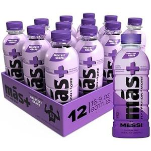 Más+ By Messi Greatest Grape, Sports Drink & Hydration Beverage, Natural Flavors with Vitamins and Electrolytes, No Artificial Sweeteners or Colors, 12-pack (No Best Before Date)