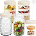 STARSIDE 4 Pack Glass Salad Jars with Plastic Lids Meal Prep, 32oz Mason Jars with Dressing Container, Leakproof Portable Salad Container for Lunch, Wet/Dry Separation Salad Pod for On-the-Go Meals