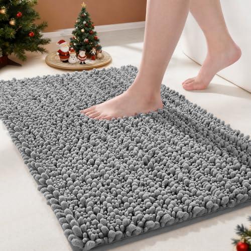 Yimobra Bathroom Rugs Non Slip Washable - Ultra Soft Absorbent Chenille Bath Mat, Quick Dry Shaggy Floor Carpet for Tub Shower, Gray Home Decor Accessories, 24x17 Inch