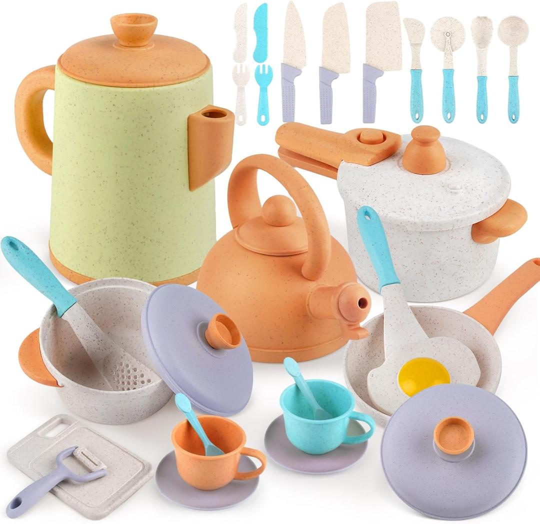 Dreamon Kids Play Kitchen Accessories, Pretend Play Cooking Toys Set, Cookware Pots and Pans Utensils Playset for Toddlers, Kids Kitchen Cooking Play Set Gifts for Boys Girls 3 4 5 6 Years Old