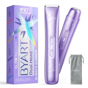BYART Bikini Trimmer for Women Dual Head IPX7 Waterproof & Painless Electric Razors for Pubic Hair, Face, Legs, Underarms Portable Cordless Shaver with Fast Charging, Self Care Gifts for Women