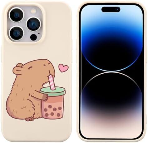 JOYLAND Cute Capybara Pattern Phone Case for iPhone 14,Kawaii Animal Printed White Liquid Silicone Case Soft Shockproof Protection Shell with Soft Microfiber Lining for Girls Women set of 2