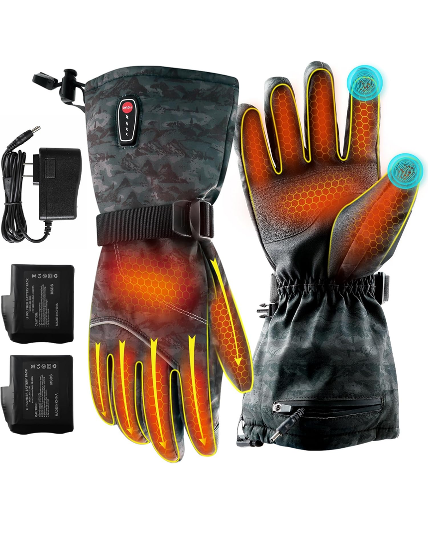 Rechargeable Heated Gloves for Men Women, 7.4V 3200mAh Batteries, 5 Heating Levels, Touchscreen Warming for Winter Outdoor Work Sport Cycling Skiing, L