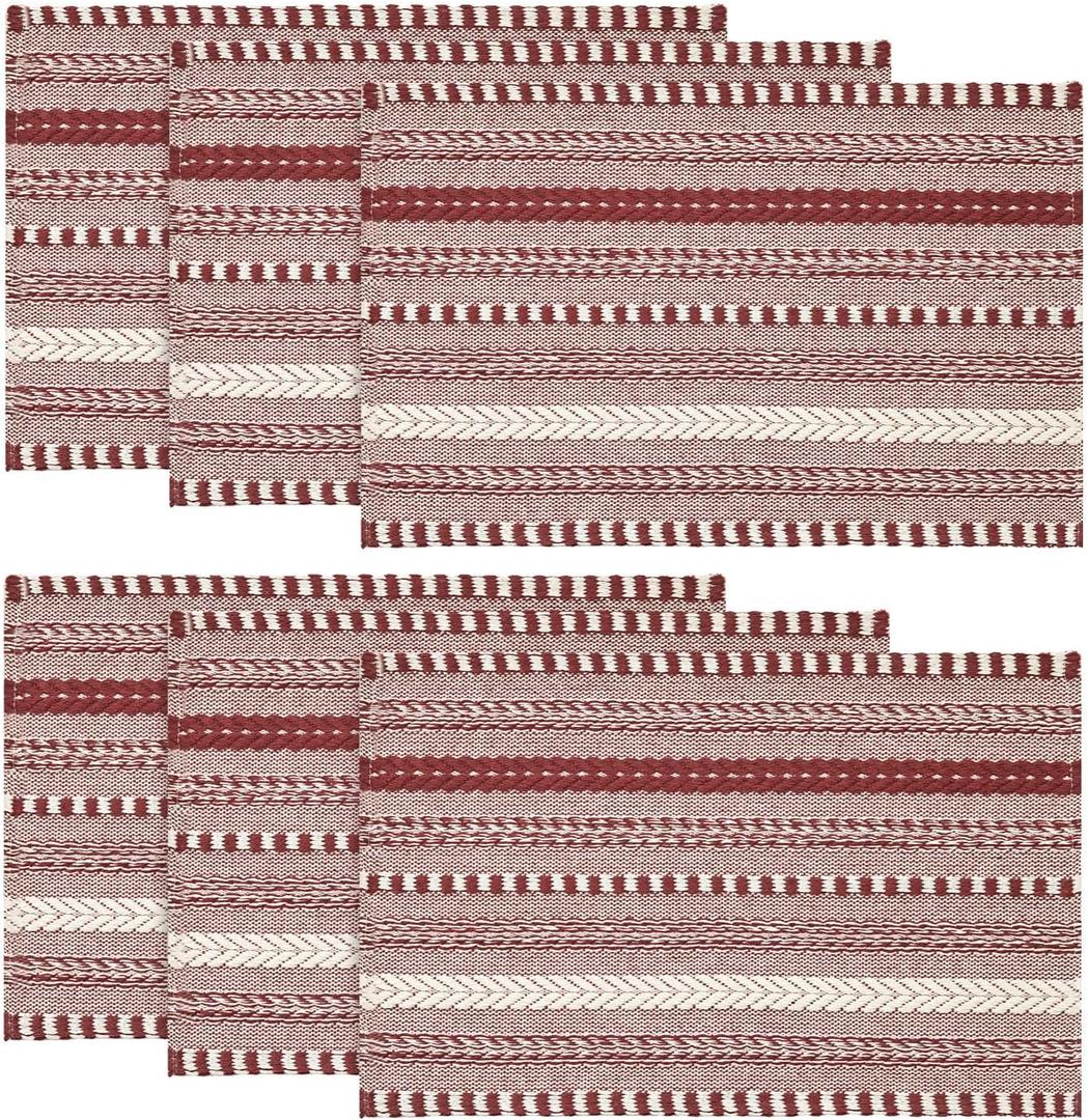 Artoid Mode Red Farmhouse Woven Braided Stripe Placemats Set of 6,12x18 Inch Seasonal Holiday Table Mats Party Kitchen Dining Decoration