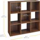 Whitmor 9 Cube Storage Organizer, Open Storage Display Bookshelf, Storage Cabinet for Living Room, Bedroom, Home, Office, Walnut, 9 Cube, 35.5"L x 11.7"W x 35.5"H