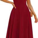 OFEEFAN Summer Dresses for Women Square Neck Corset A Line Maxi Dress Ruffle Ruched Waist Flowy Outfits (Red, S)
