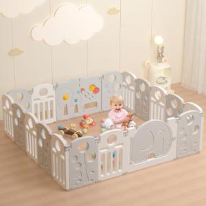 LulliSpace Baby Playpen,for Kids and Toddlers,Kids Activity Centre Safety Play Yard, Indoor&Outdoor Pattern Baby Fence with Game Panel, Safety Lock, Non-Slip Bases, Adjustable Shape,18 Panels
