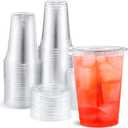 Eupako 10 oz Plastic Cups with Lids 100 Sets, Disposable Clear Cups with Lids, Cold Drink Containers for Beverage, Parfait, Smoothie