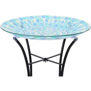 VCUTEKA Mosaic Bird Bath, Glass Birdbath Detachable with Metal Standing for Outdoor Patio Garden Backyard Dcor, Blue