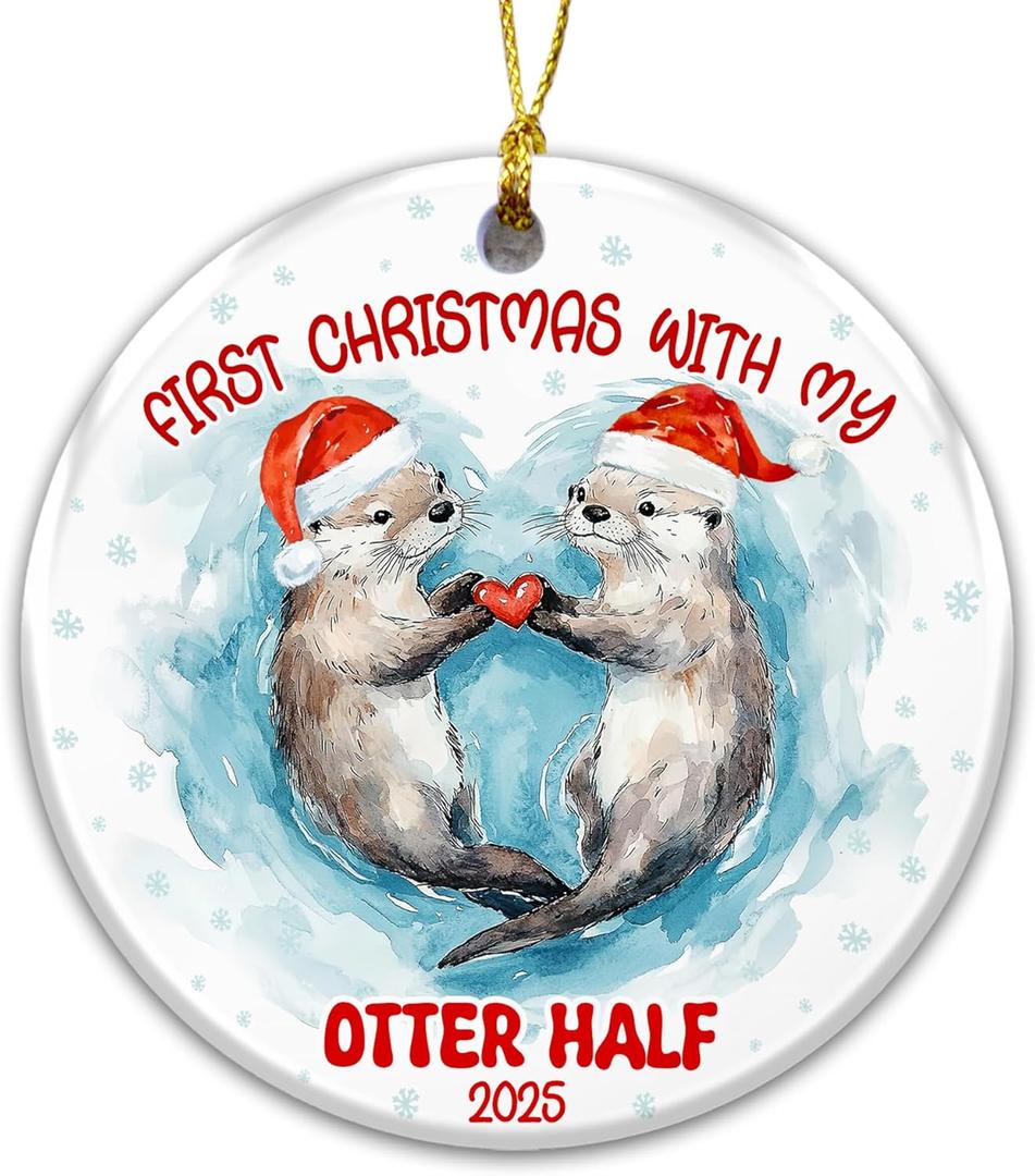 Couple Ornament, First Christmas with My Otter Half Ornament 2025 Cute Otter Couple Christmas Ornament, Newlywed Gift, Together Keepsake, Romantic Animal Holiday Tree Decoration