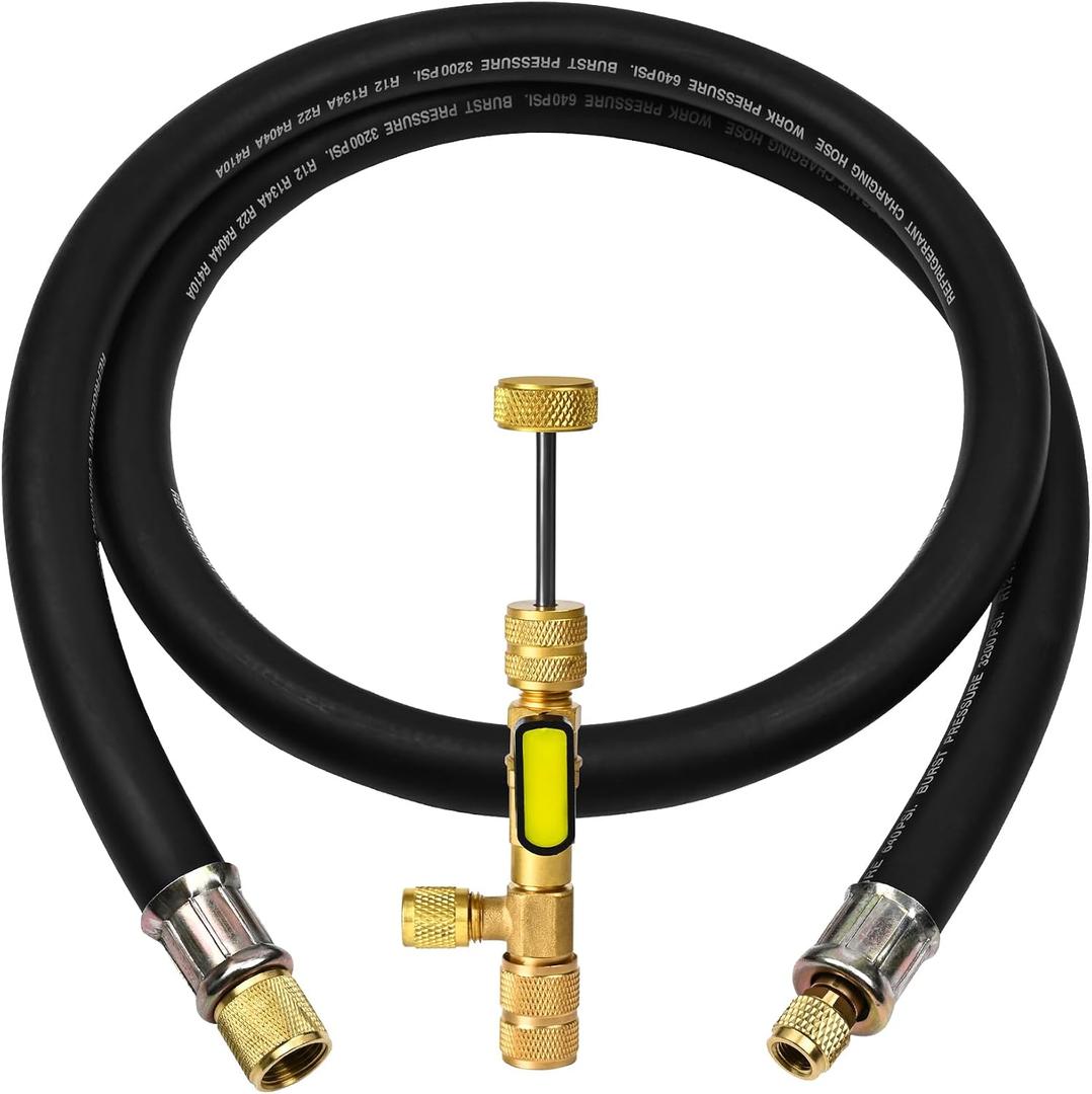 2026 Upgraded 1/2" HVAC Vacuum Hose Evacuation Kit,Valve Core Removal Tool, 1/4 and 5/16 Valve Core Removal Tool,3/8" to 1/4" Fittings High- Flow Refrigerant Hose,Faster Evacuation and Recovery,6FT