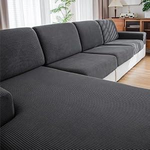 Couch Cushion Covers, Comfort Soft Magic Sofa Covers Washable Stretch Resistant for Chair Cushion Couch Furniture Protectors for Pets Sectional Slipcovers(LoveSeat Cushion, Dark Gray)
