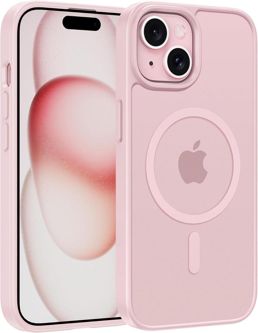 FNTCASE for iPhone 15 Case: for iPhone 14 Case & iPhone 13 Case [Compatible with Magsafe] Translucent Matte Magnetic Phone Cover - Military Grade Drop Protection Shockproof Protective Cases - Pink