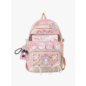 Teenage Girls Cute Backpack For School 17.5 Inch Students Casual Travel Aesthetic Backpack With Kawaii Accessories, Pink
