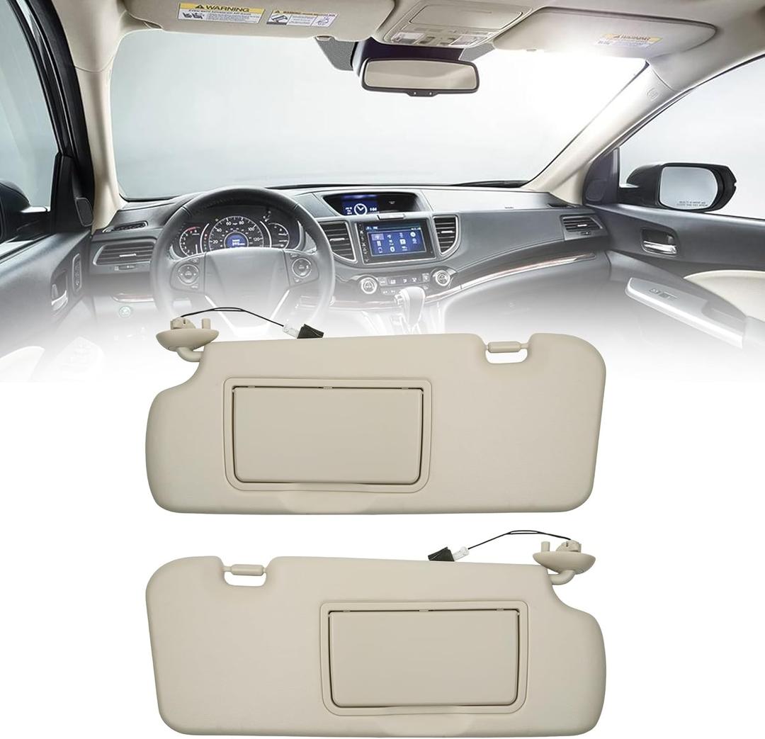 Dasbecan A Pair Sun Visor Compatible with 2012-2016 Honda CR-V Driver/Passenger Side Sunshade with Light Makeup Mirror Replace# 83280-T0A-H11ZA 83280-T0A-H11ZB(Beige) (Left&Right)
