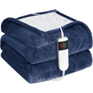 DANENOSA Electric Heated Blanket Throw Size 50''x60'' Soft Flannel & Sherpa Electric Blanket with 10 Heating Levels, Automatically Shut Down After 8h with Overheat Protection Machine Washable
