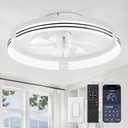 ZMISHIBO Low Profile Ceiling Fans with Lights and Remote, 20 Inch Flush Mount Ceiling Fan with Light, 3000K-6000K Dimmable Fandelier LED Fan Light, 6 Wind Speeds White Ceiling Fans for Bedroom