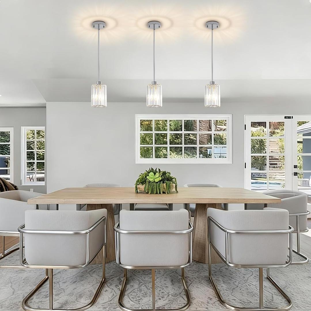 Chrome Pendant Lights for Kitchen Island, 3 Pack Modern Crystal Pendant Light Fixtures, Mini Kitchen Hanging Lights for Dining Room, Hallway, Foyer, Entryways