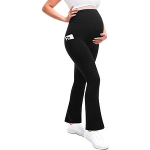 Leafigure Maternity Flare Leggings with Pockets Over The Belly Yoga Pants for Workout Soft Pregnancy Activewear (X-Large, Black)